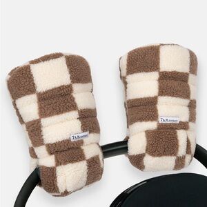 7AM Brown and Cream Checkered Warmmuffs stroller mittens